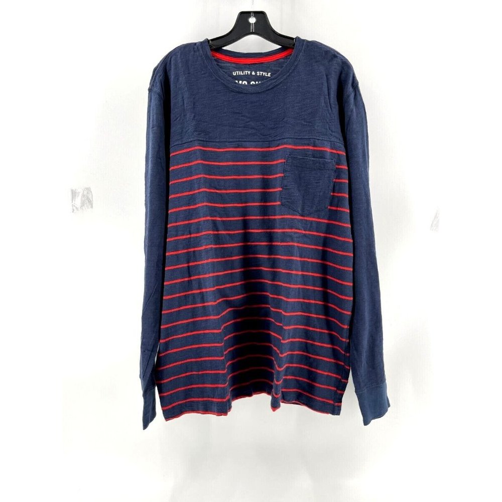 Mossimo Supply Co Long Sleeve Blue Red Striped Pocket Tee T Shirt Size XL